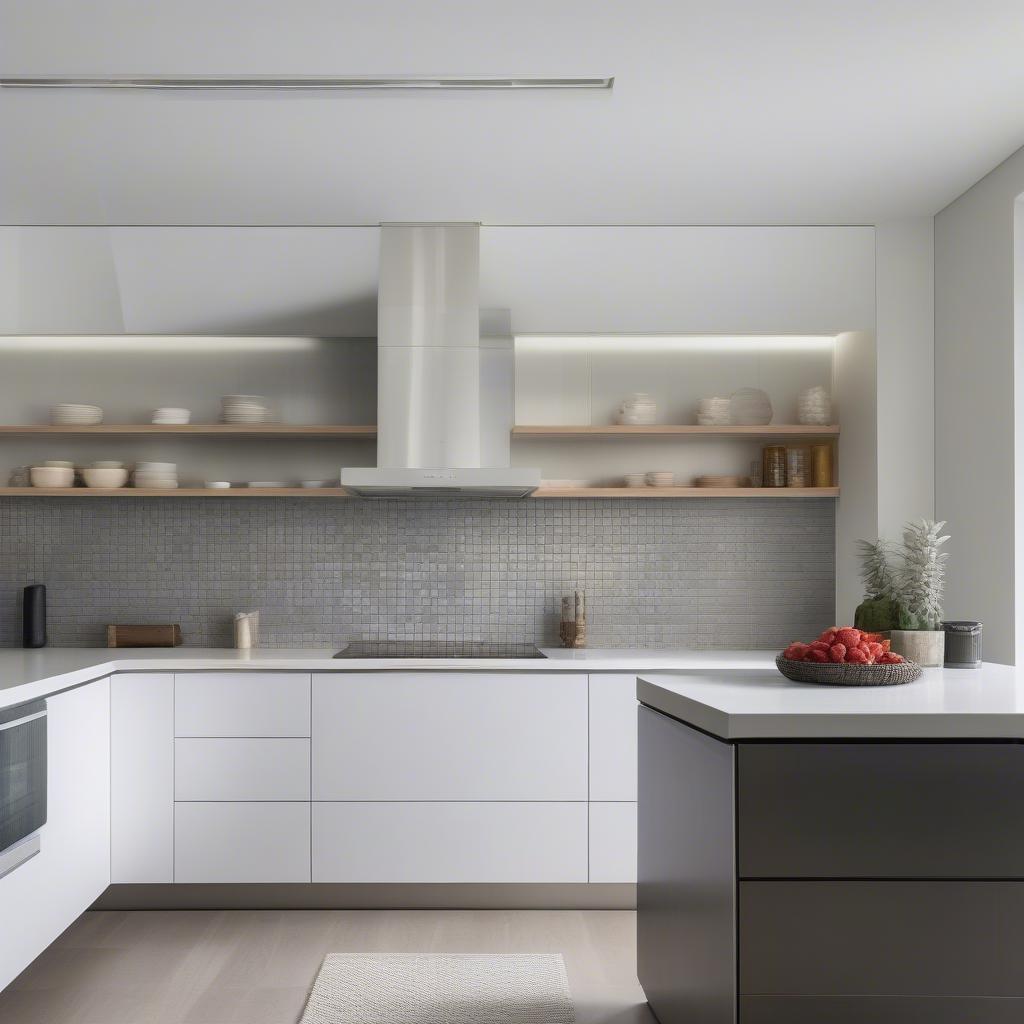 Modern Kitchen with Basket Weave Porcelain Mosaic Backsplash