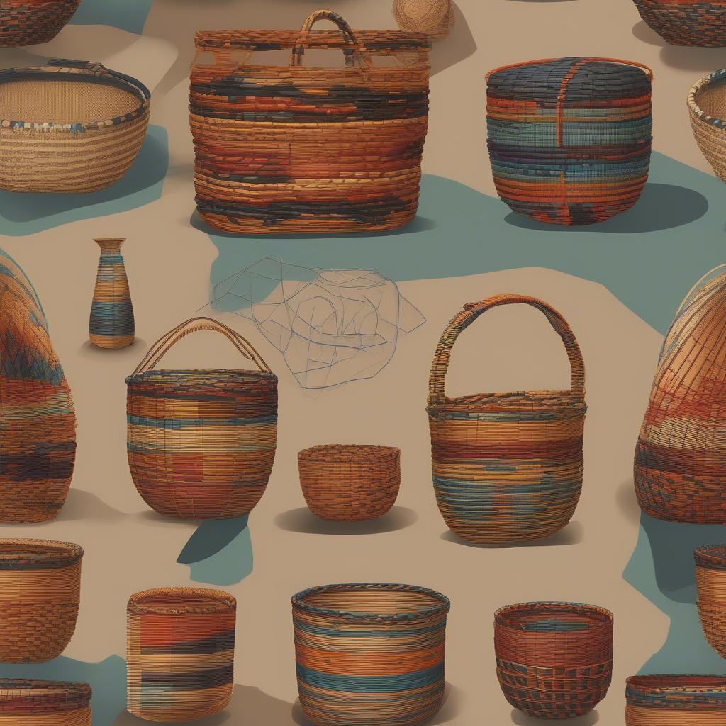 A contemporary Native American basket incorporating traditional techniques with modern design elements.