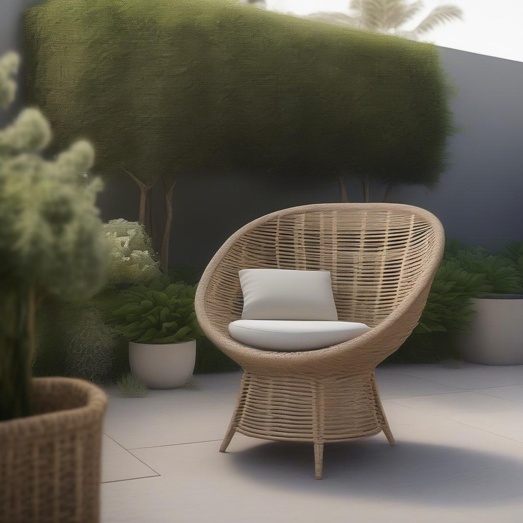 Modern Rattan Basket Weave Chair on a Patio