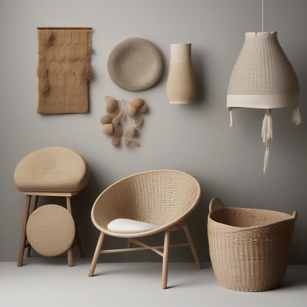 Examples of modern furniture and home decor items incorporating the ribbed basket weave, showcasing its versatility and contemporary applications.