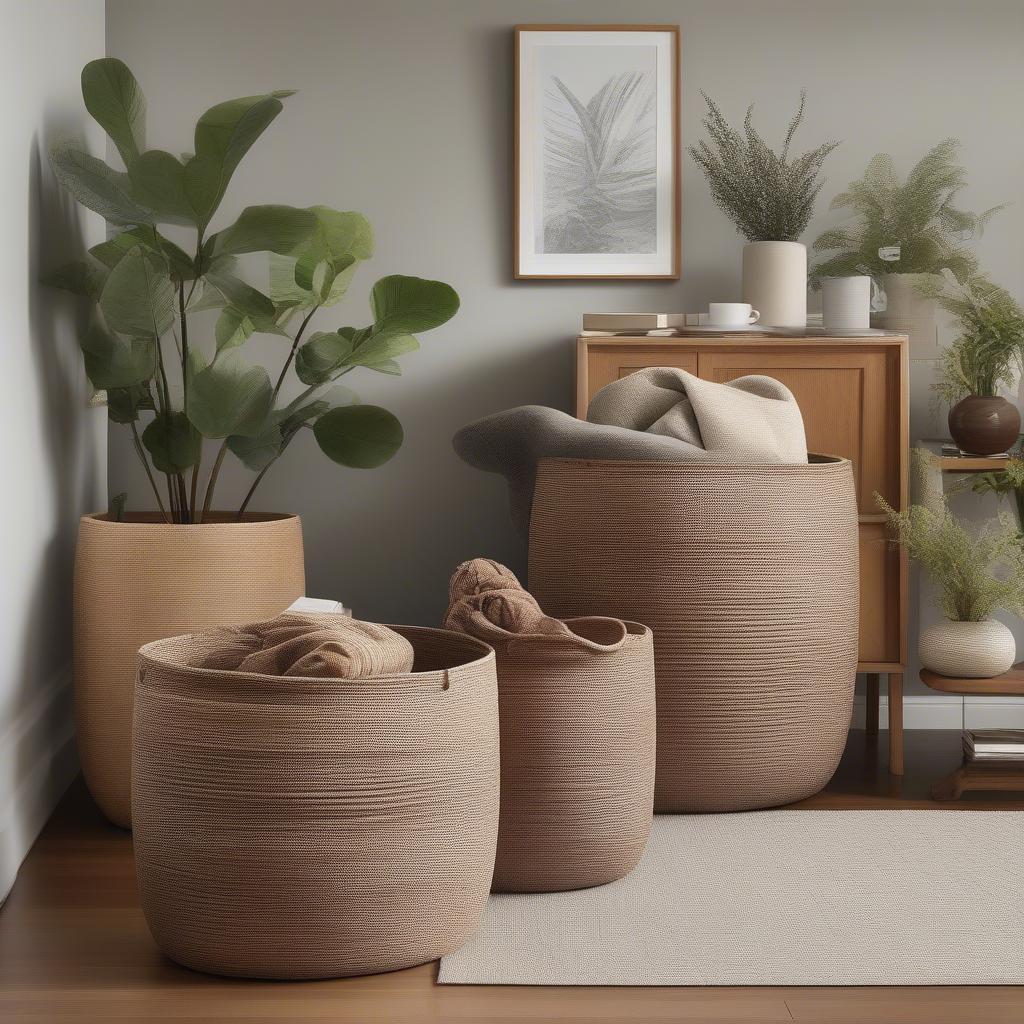 Modern Weave Lidded Storage Baskets in a Living Room Setting