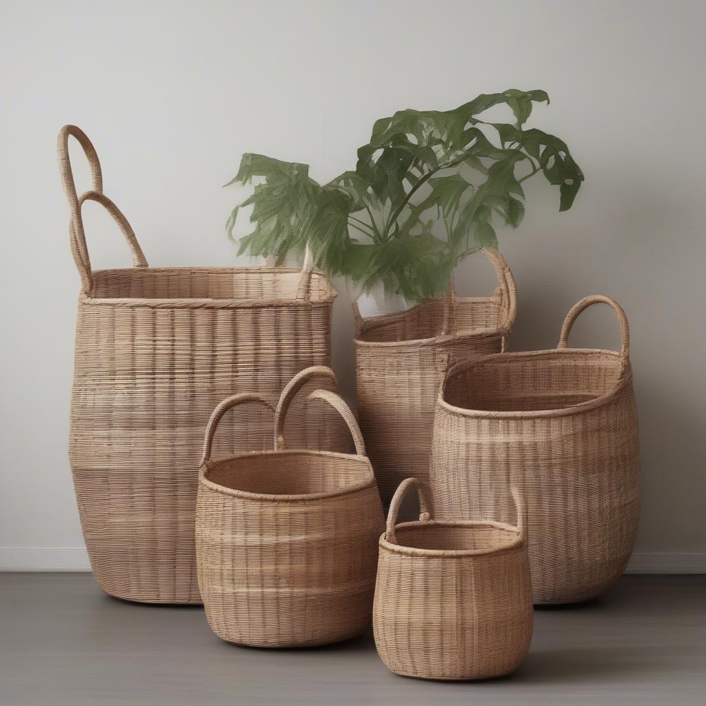 Modern and stylish wicker and rattan baskets, demonstrating the versatility of the craft.