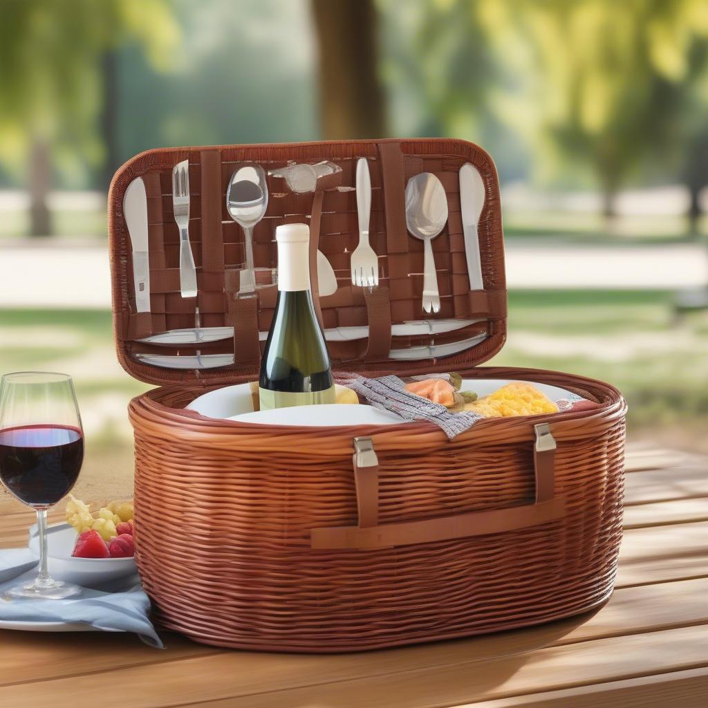 Modern Wood Weave Picnic Basket with Features