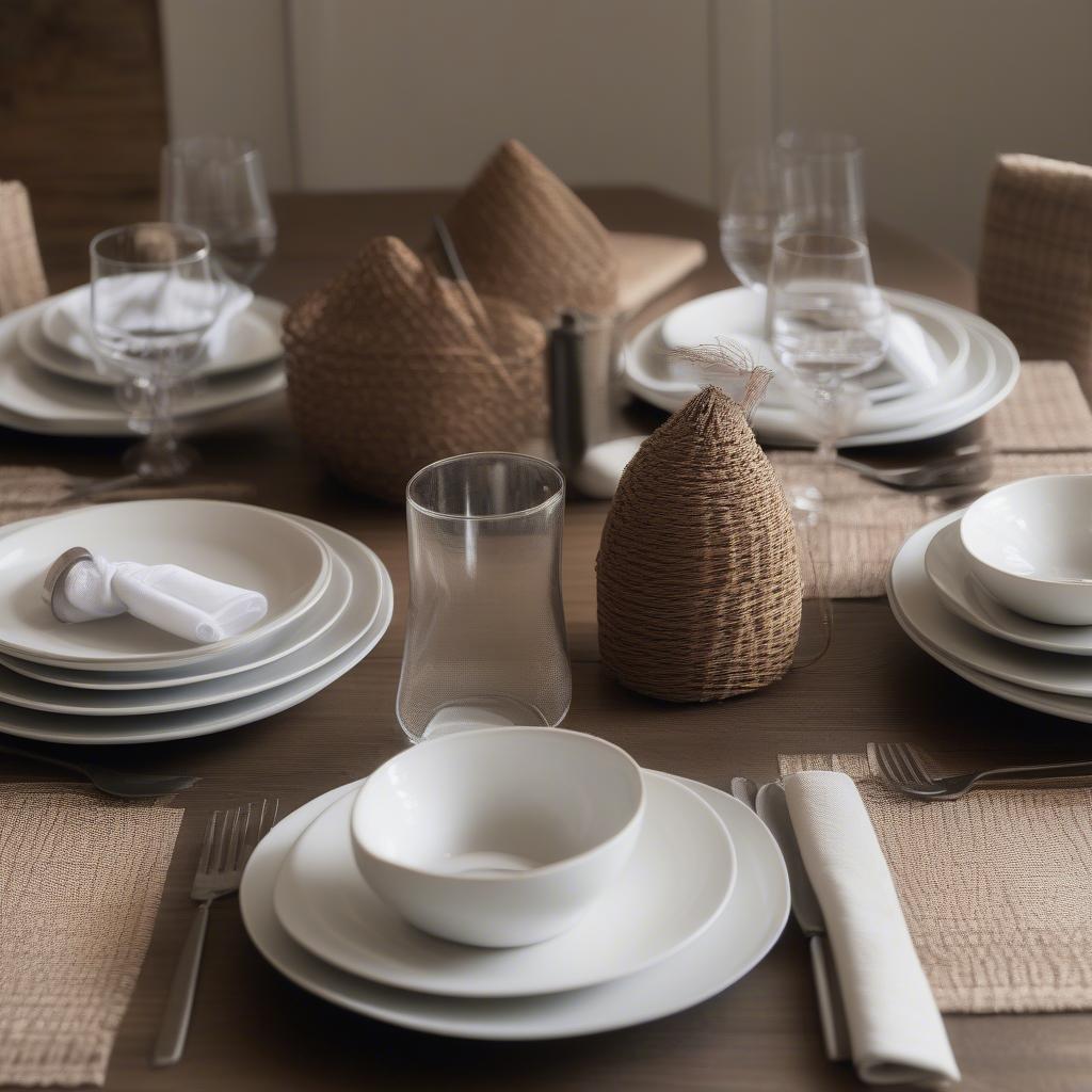 Beautifully arranged table setting featuring mountain weave placemats and napkins