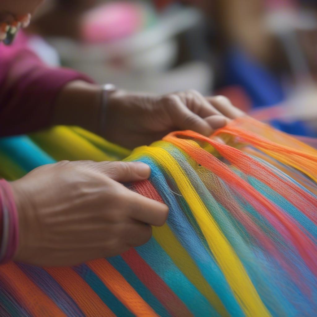 Myanmar Women Weaving Plastic Shopping Bags into Tote Bags