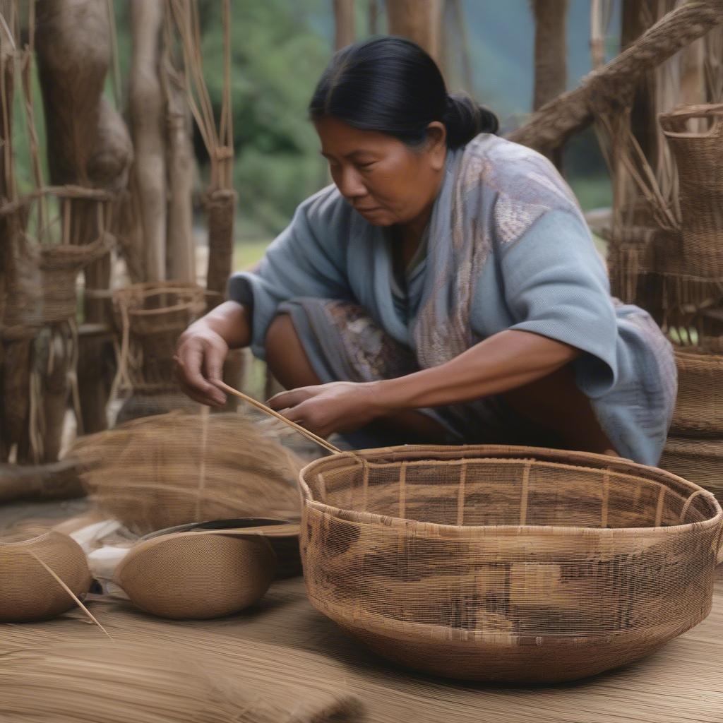 Na-Peymo Basket Weaver Demonstrating Traditional Techniques