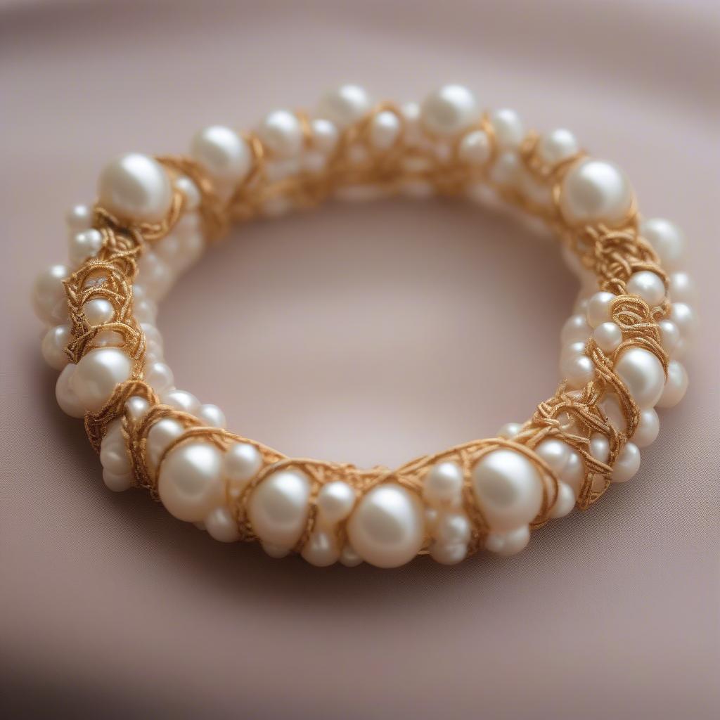 Gold and Pearl Nantucket Basket Weave Bracelet