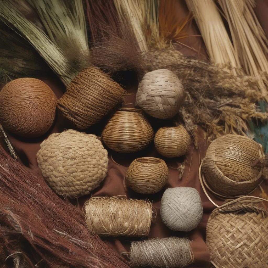 Various natural materials for basket weaving.