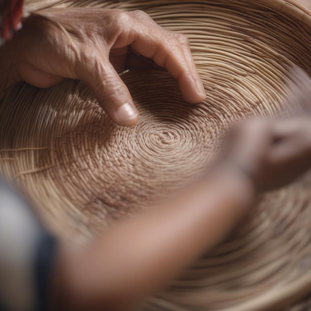 Native American instructor demonstrating traditional basket weaving techniques in Santa Fe