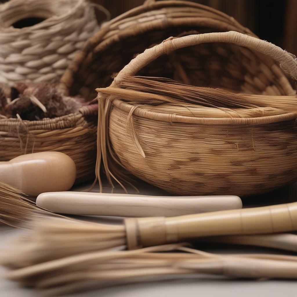 Native American basket weaving tools and materials