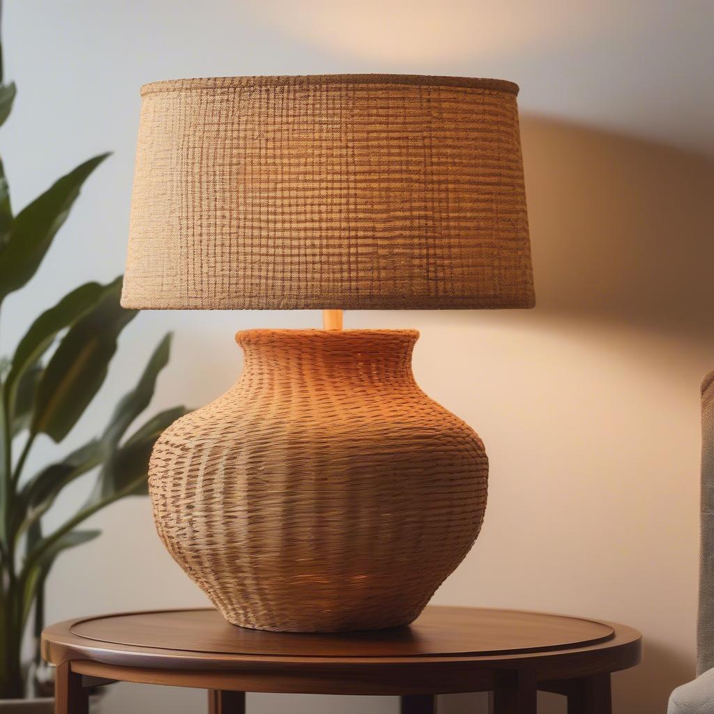 Natural Basket Weave Lamp Shade in a Living Room