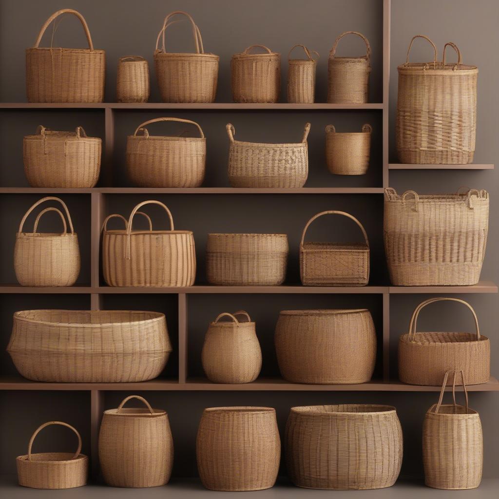 Different Sizes and Styles of Natural Basket Weave Baskets