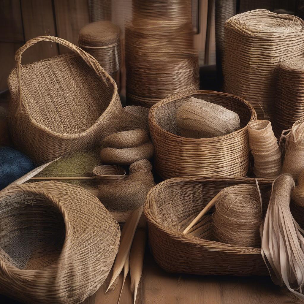 Various natural materials used for basket weaving