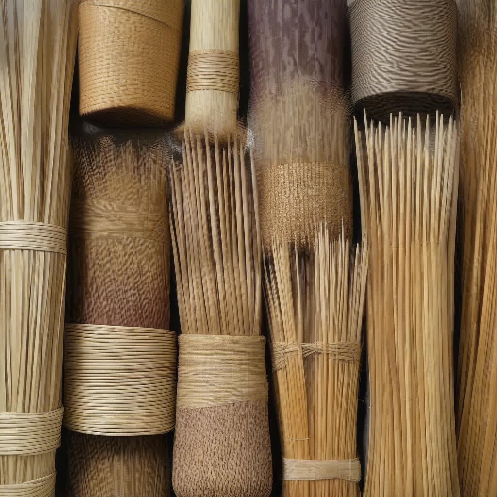 Variety of natural basket weaving reeds for different projects