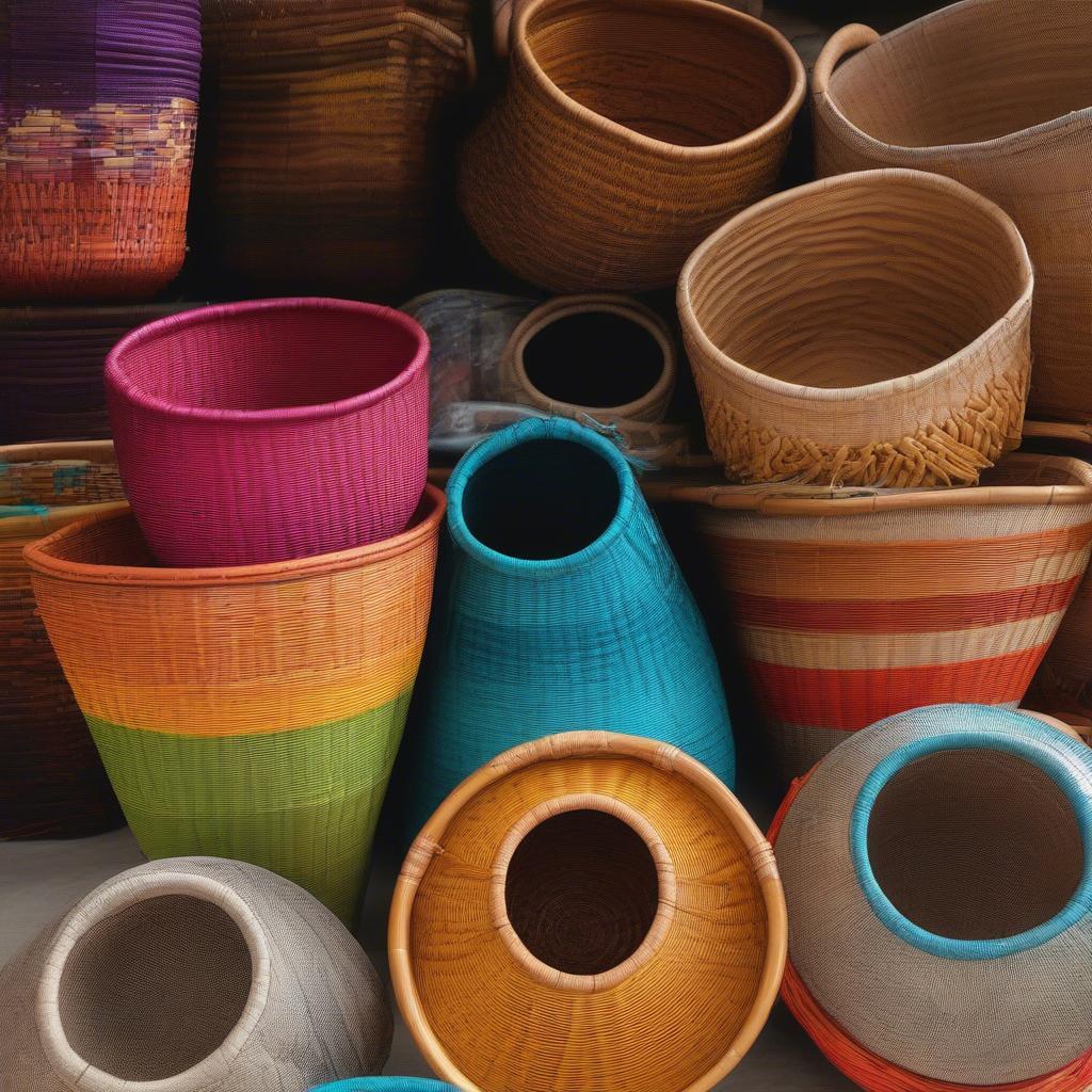 Colorful Baskets Woven from Natural Fibers