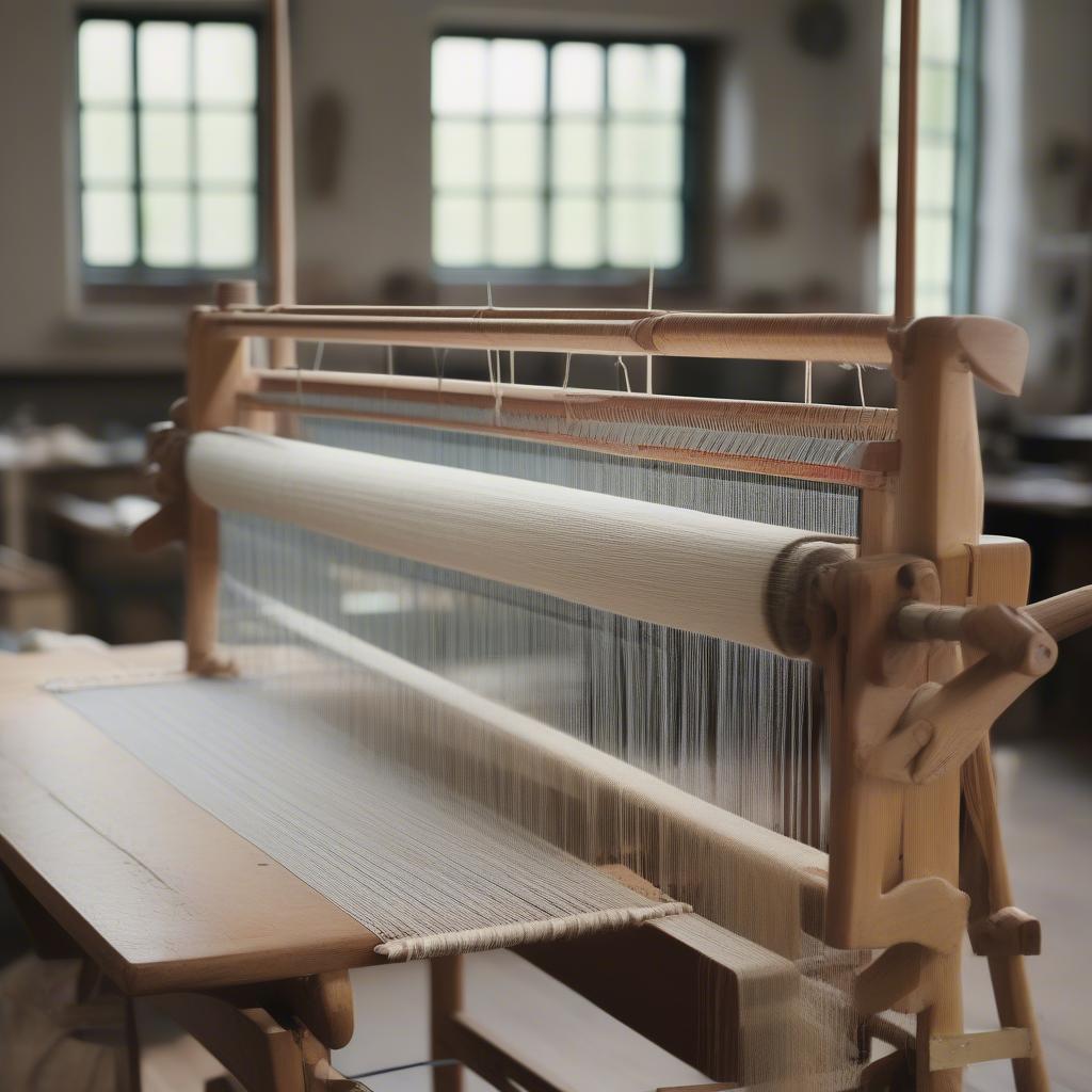 The weaving process of a natural fiber table runner, showcasing the meticulous handwork involved in creating handwoven table linens.