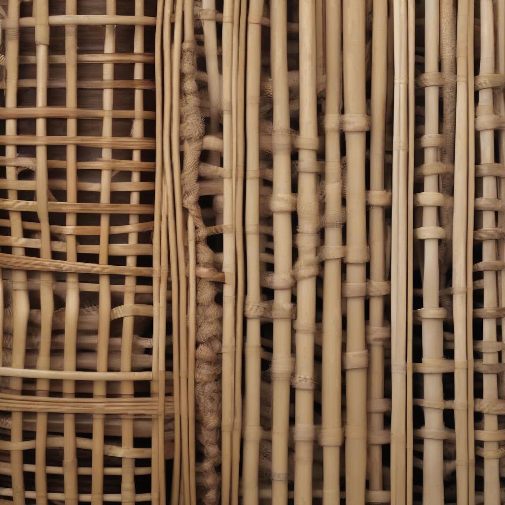 Close-up view of wicker, rattan, and seagrass fibers, highlighting their textures and natural beauty