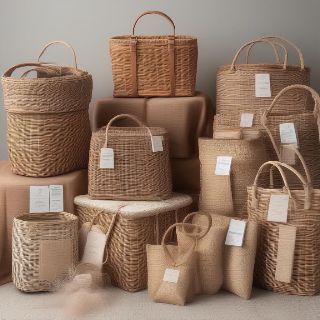 Various natural fibers used in making rockyssime woven bags: wicker, rattan, seagrass, and bamboo