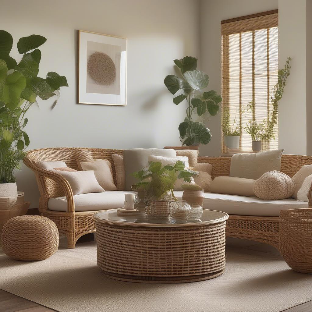 Natural Weave Coffee Table in a Living Room Setting