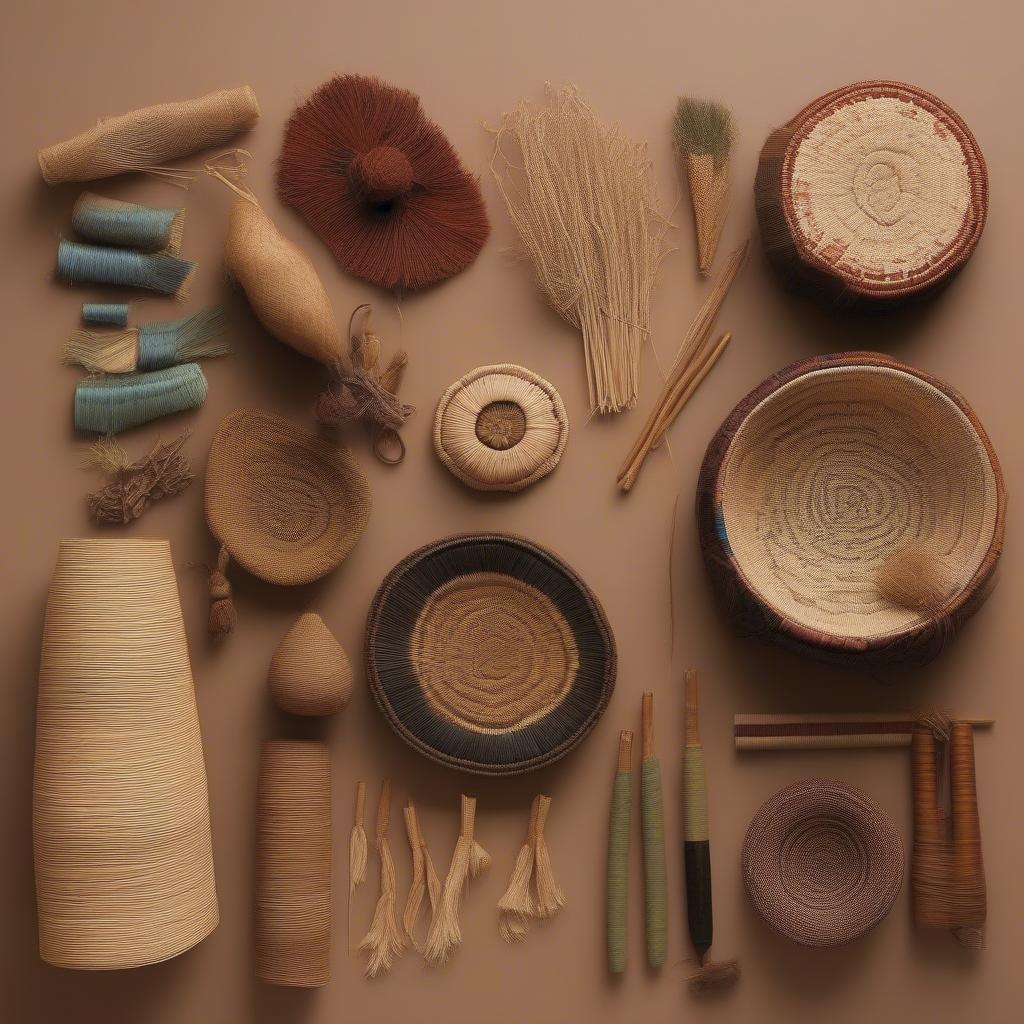 Various natural materials used in Navajo basket weaving, including sumac, willow, and yucca