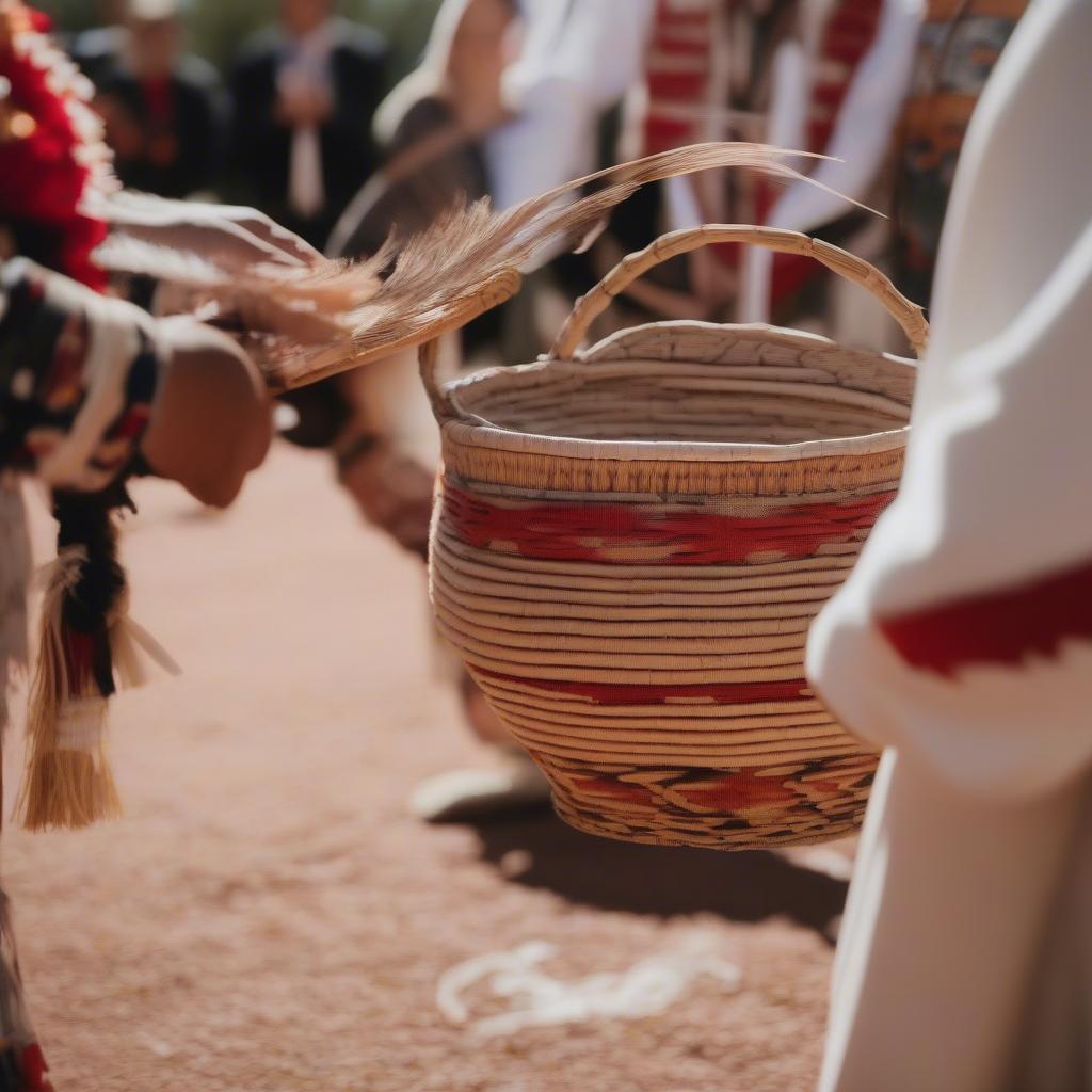 Navajo wedding ceremony with a traditional wedding basket in the foreground