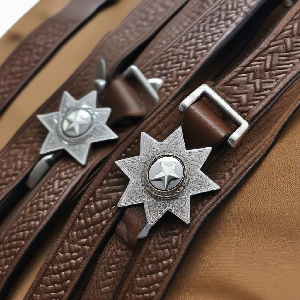 Nocona Brown Basket Weave Suspenders with Texas Star Conchos