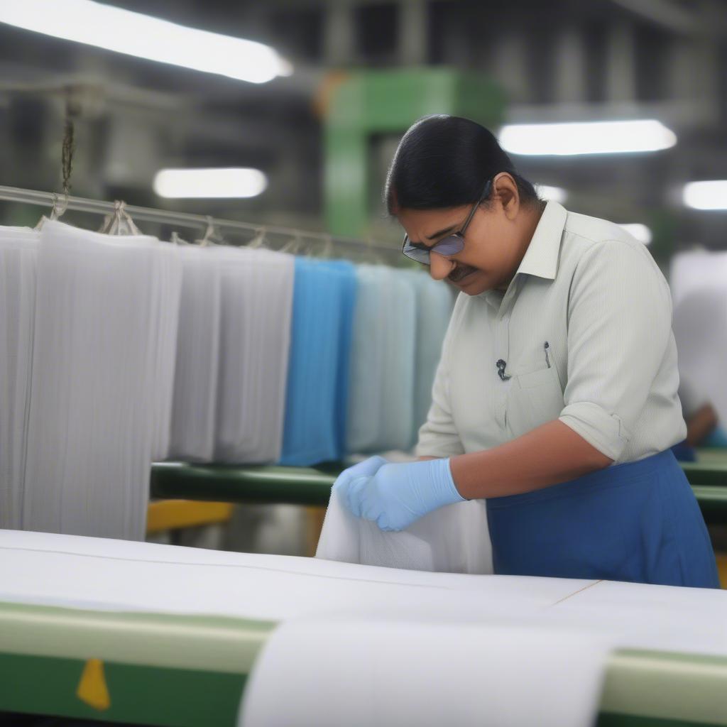 Quality control inspection of non-woven bags in a Patna factory