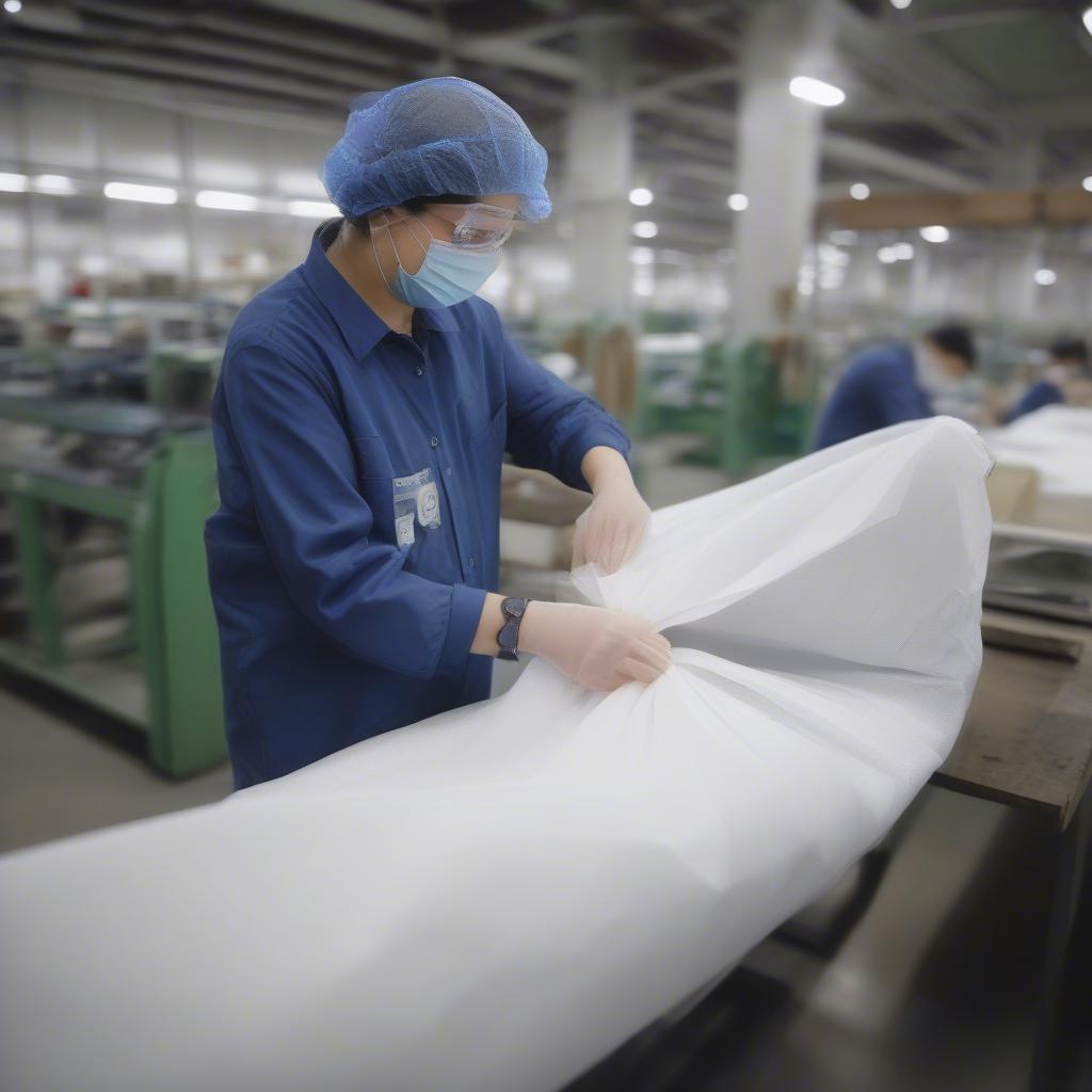 Quality control inspection of non-woven bags in a factory