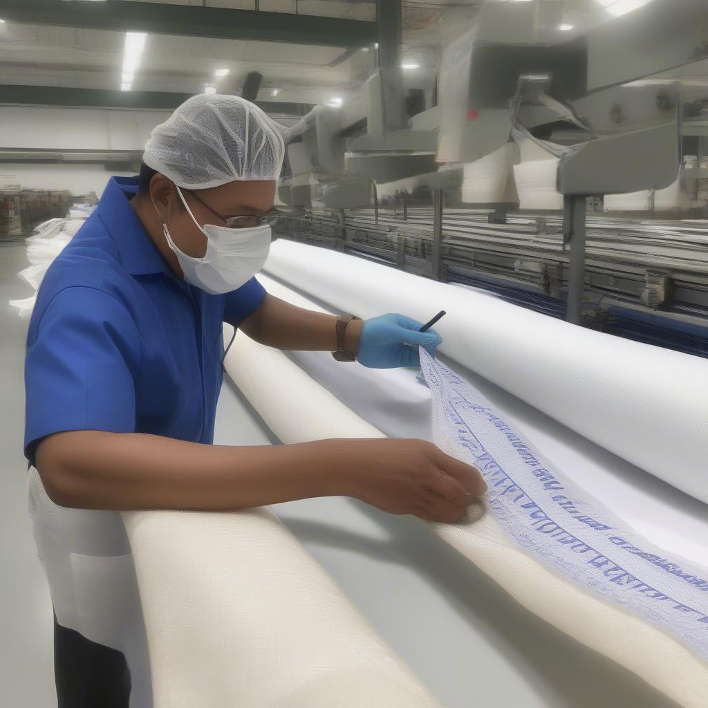 Quality control inspection of non-woven bags in a factory setting