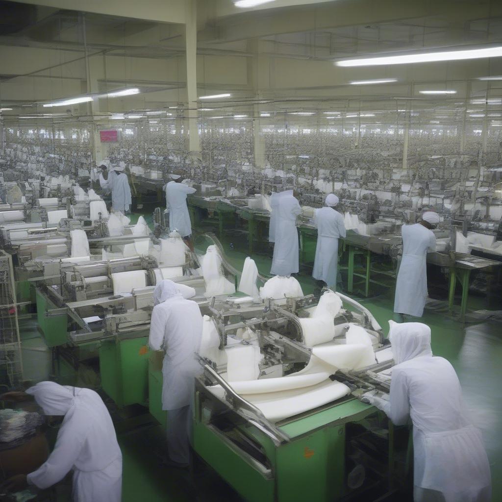 Non-woven bag making machines in a factory in Bangladesh