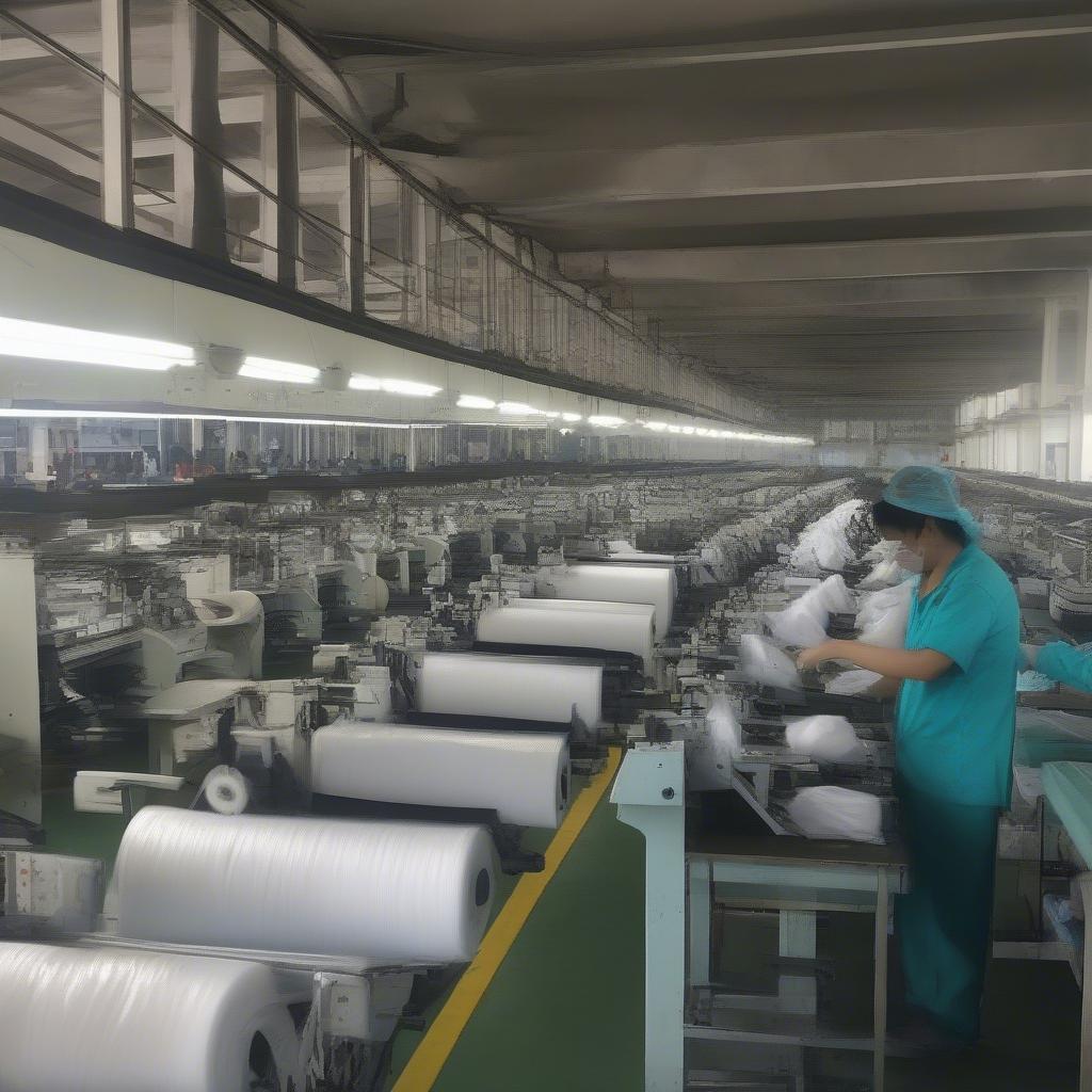 Non-woven bag making machines in a Philippine factory