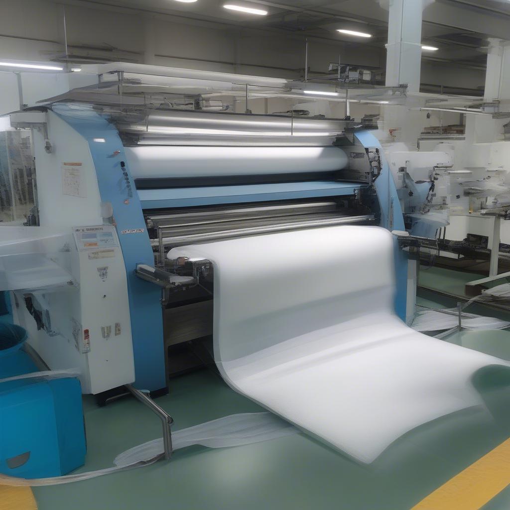 Non-woven bag making machine in operation