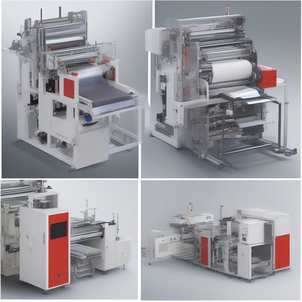 Non-woven bag making machine in operation, showing the various stages of production from raw material input to finished bag output.