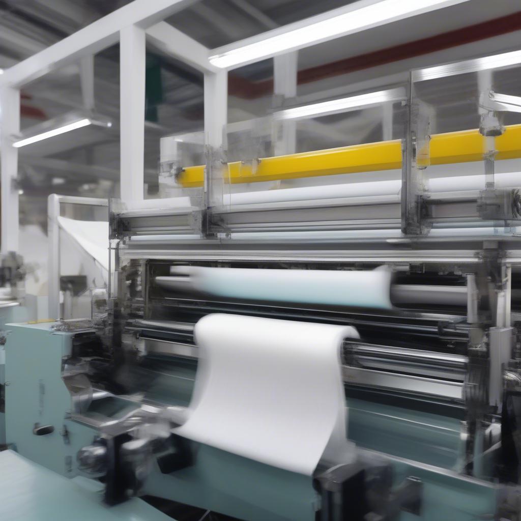 Non-woven bag making machine in operation