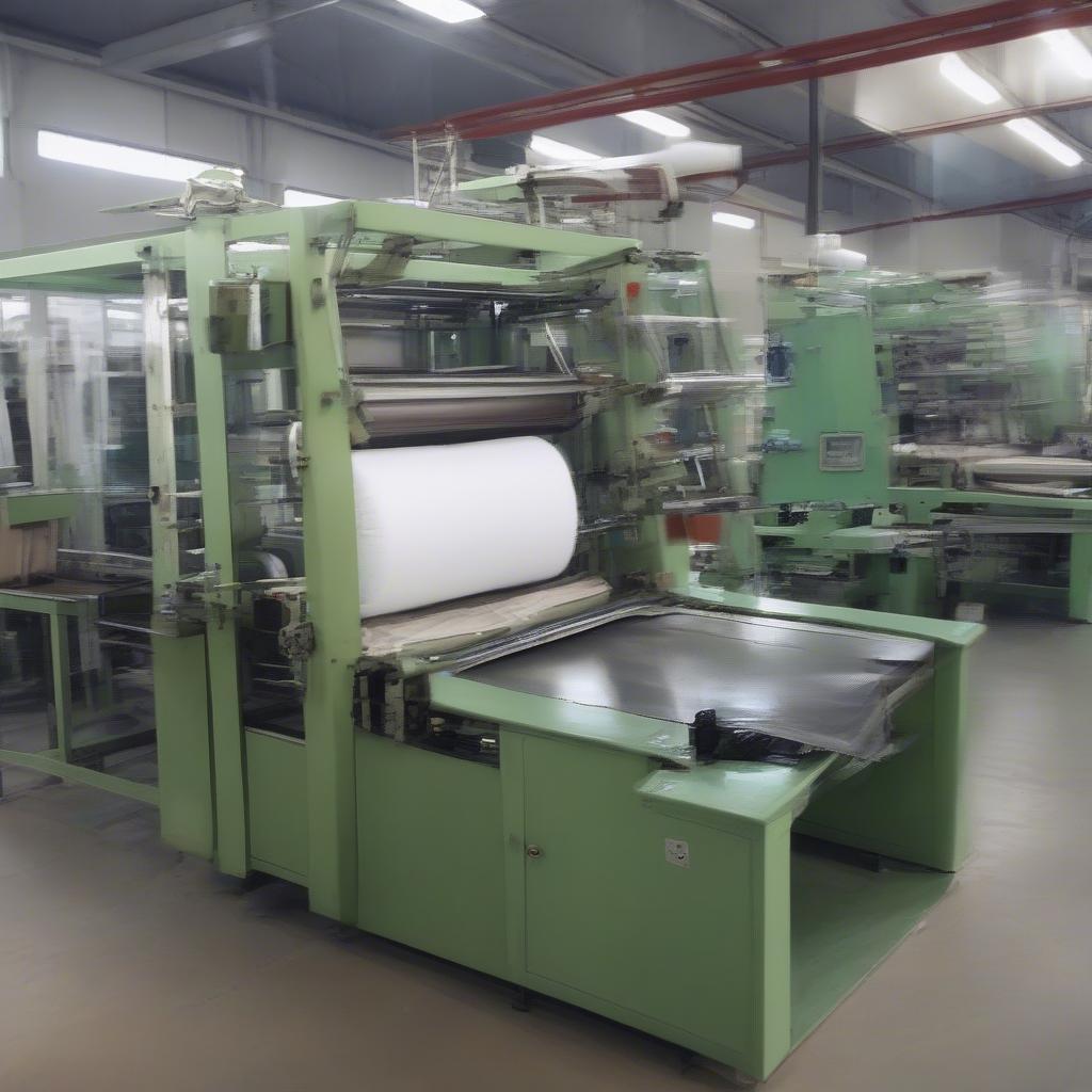 Non woven bag making machine operating in a factory in India