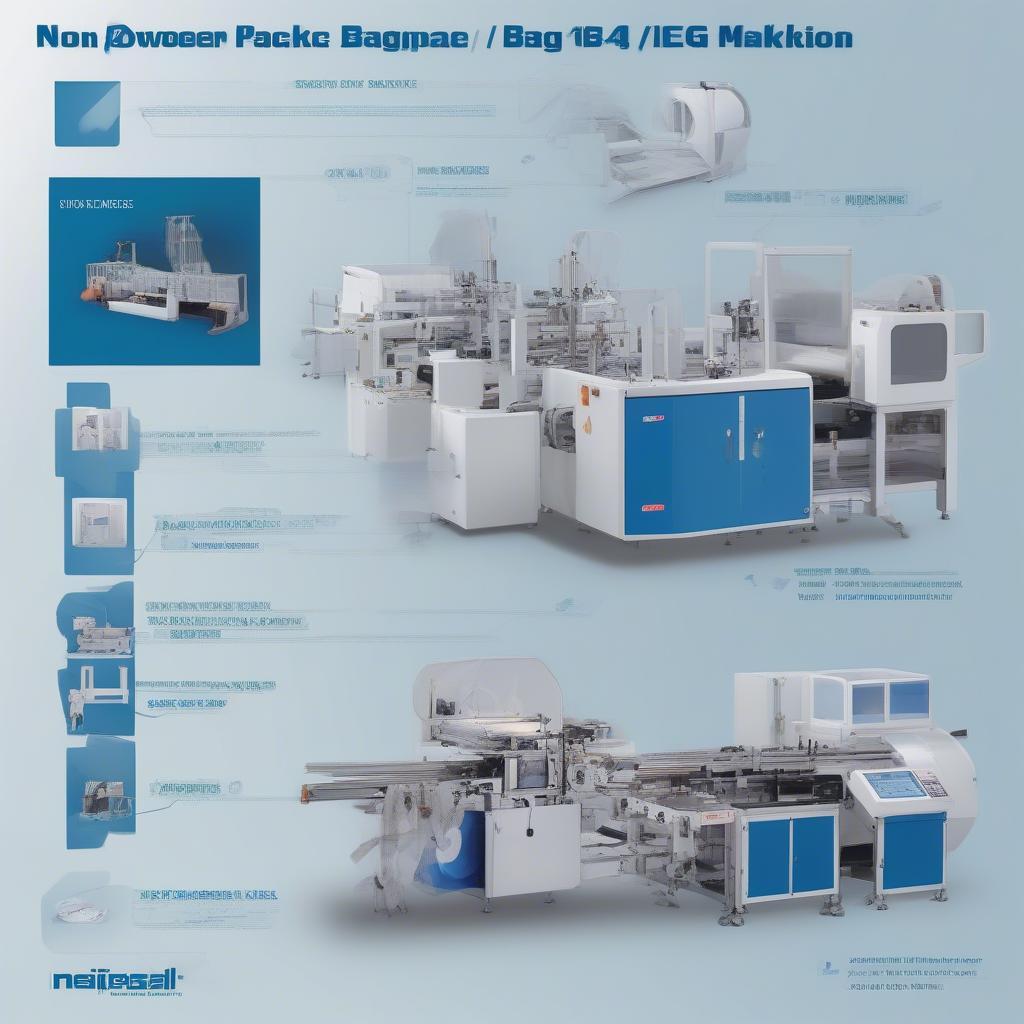 Different types of non-woven bag making machines with their specifications.