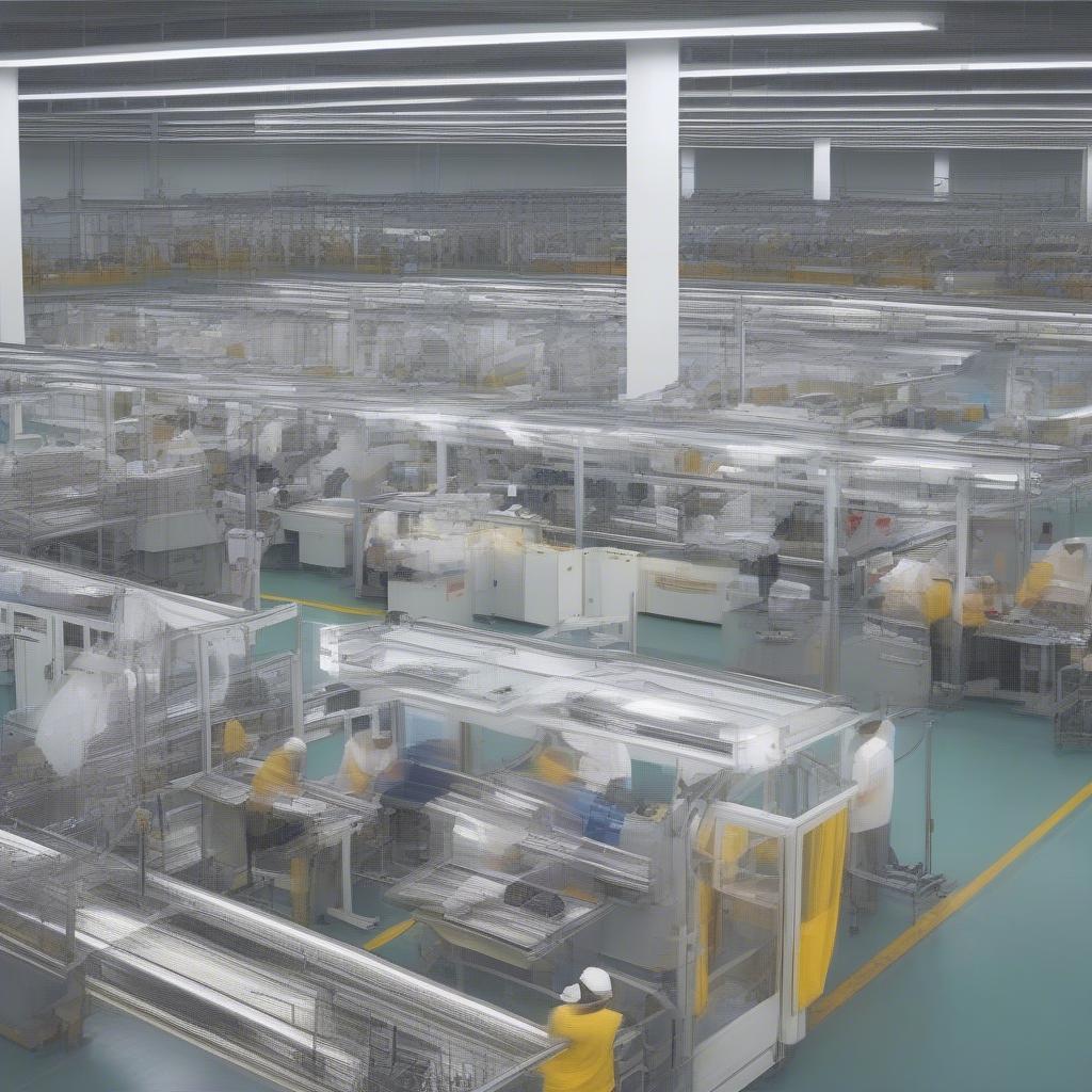 A modern non-woven bag manufacturing facility showing the production process.