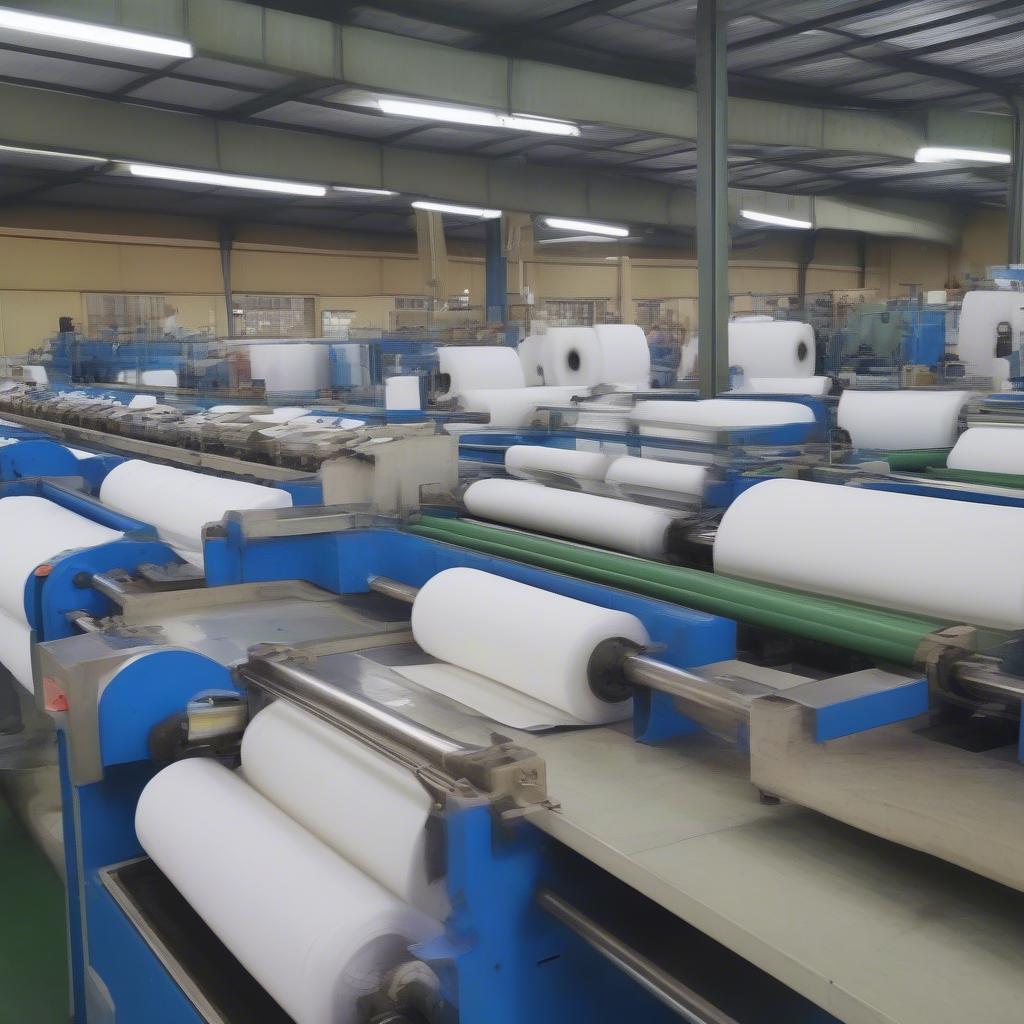 Non woven bag manufacturing process in Kenya, showcasing cutting, stitching, and printing stages.