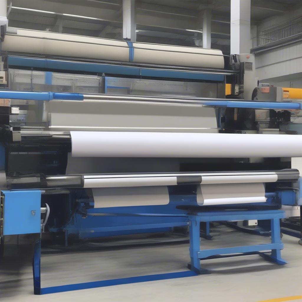 Printing process on non-woven bags in a factory.