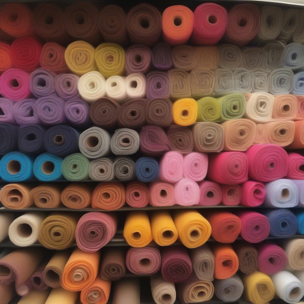 Rolls of non-woven fabric in a Delhi market.