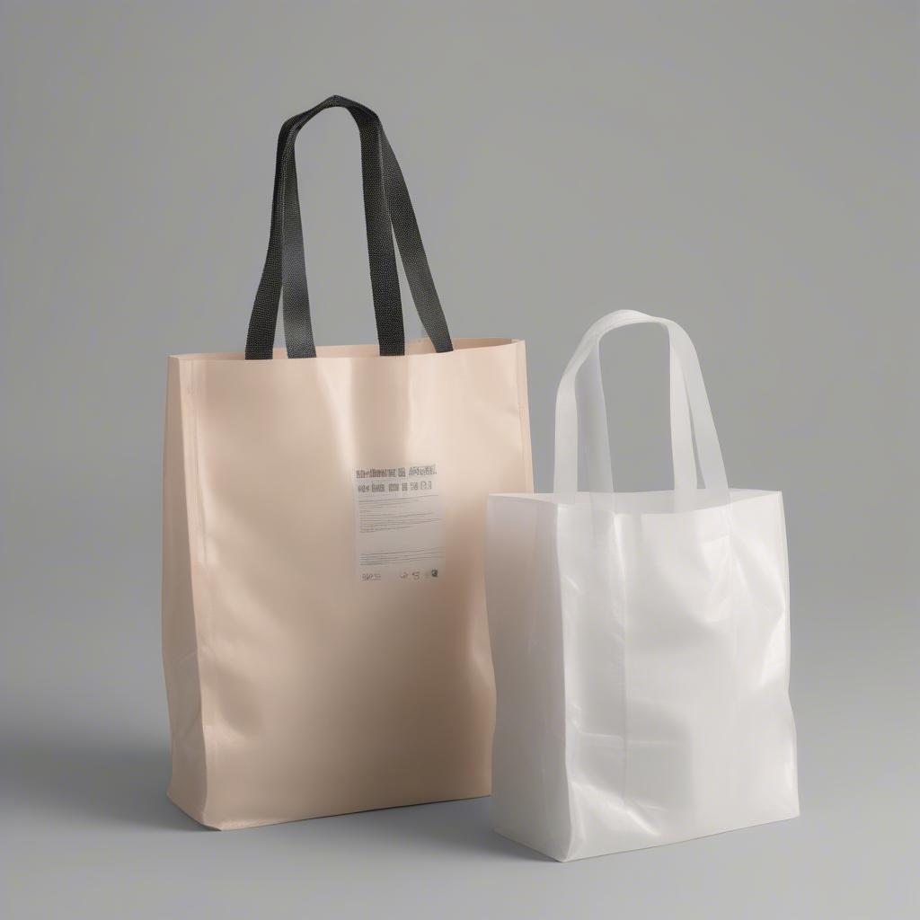 A side-by-side comparison of a non-woven bag and a plastic bag, highlighting the environmental benefits of the former.