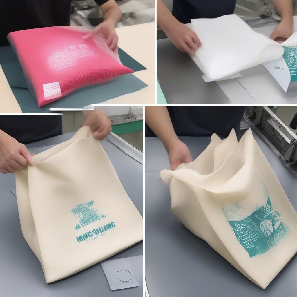 Image demonstrating the process of printing on a 20 GSM non-woven bag.