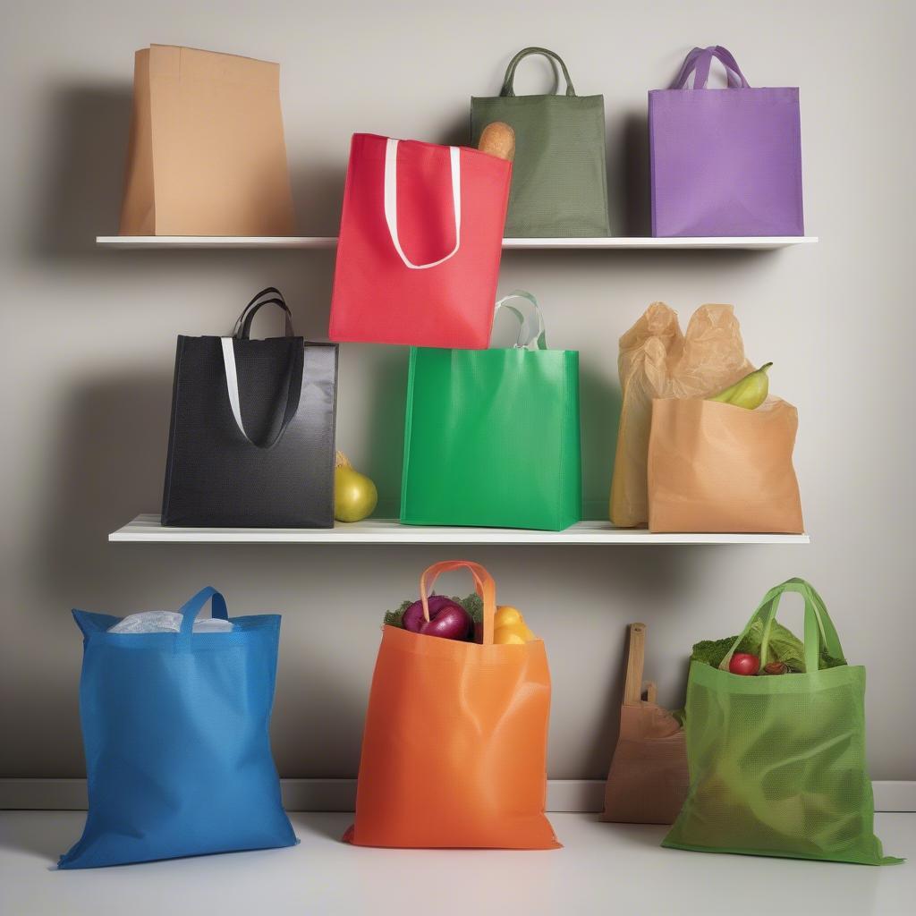 Non woven bags used for grocery shopping.