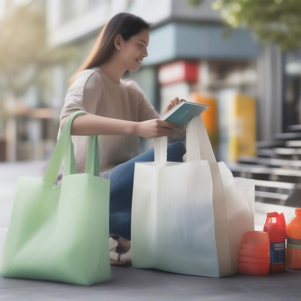 People using non-woven D cut bags for shopping