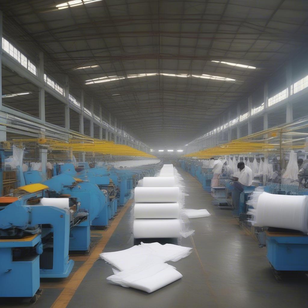 Non woven carry bags being manufactured in a factory in Odisha