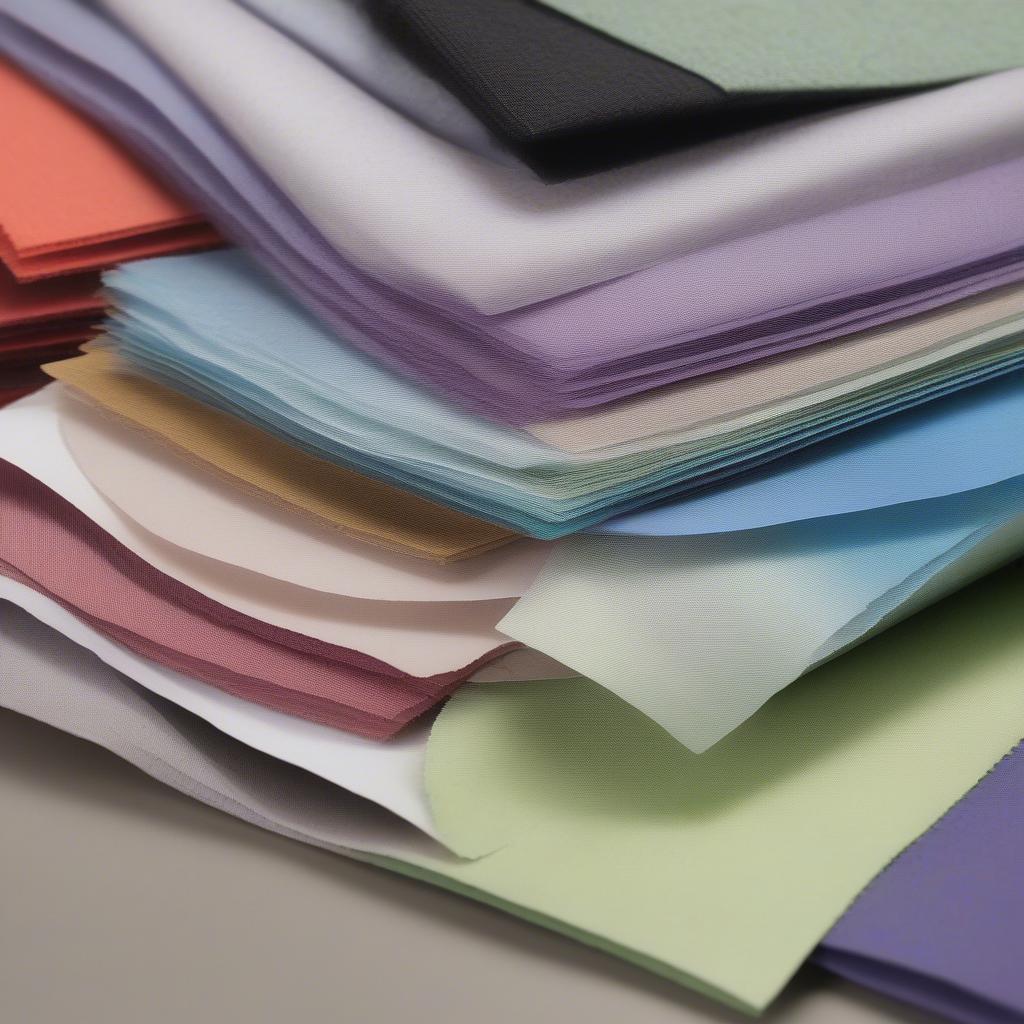 Various samples of non-woven fabric used in bag production.