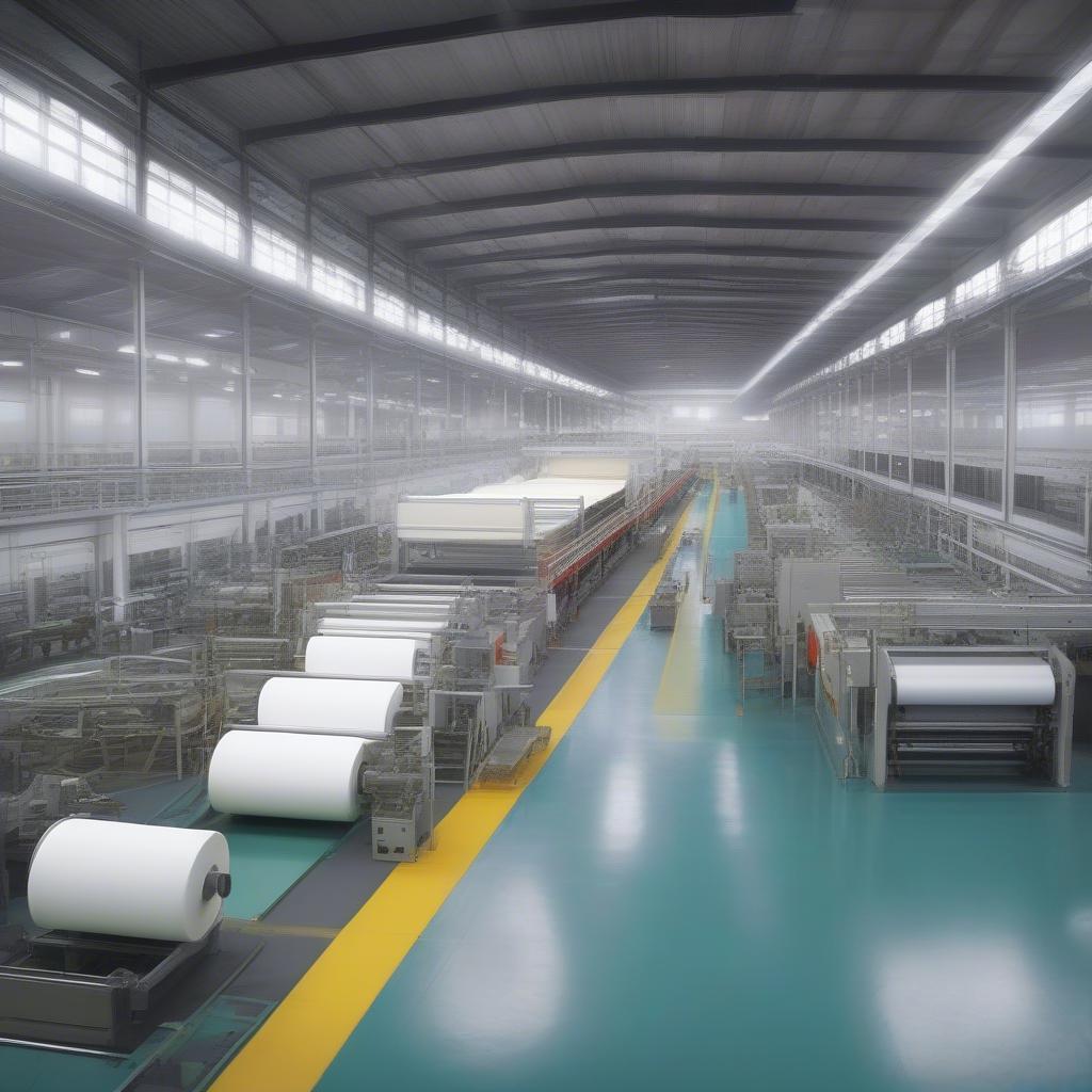 Non-woven fabric production line showing the different stages of the process