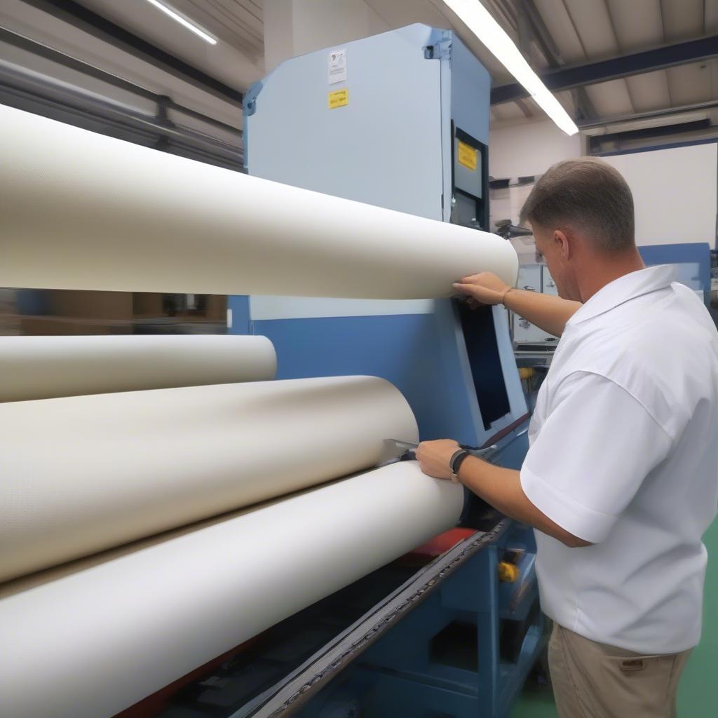 Rolls of Non-Woven Fabric Undergoing Quality Inspection