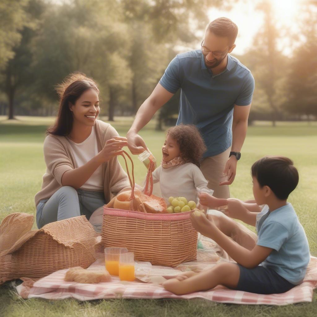 People using non-woven insulated tote bags during a picnic