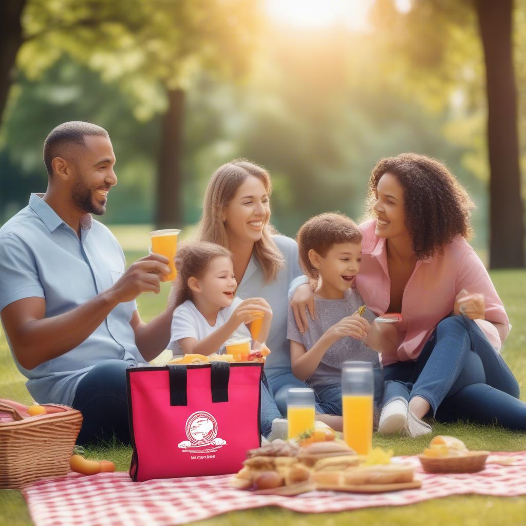 Non-woven insulated tote bag used for a picnic